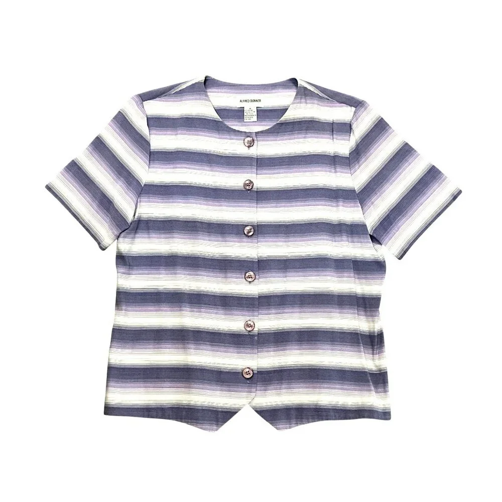Alfred Dunner Size 16 Lavender Stripe Button Blouse Cottagecore Soft Grunge Rayo - Picture 7 of 10